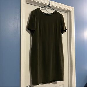 Vintage 80s 90s Charter Club olive green silk shift dress fall winter spring